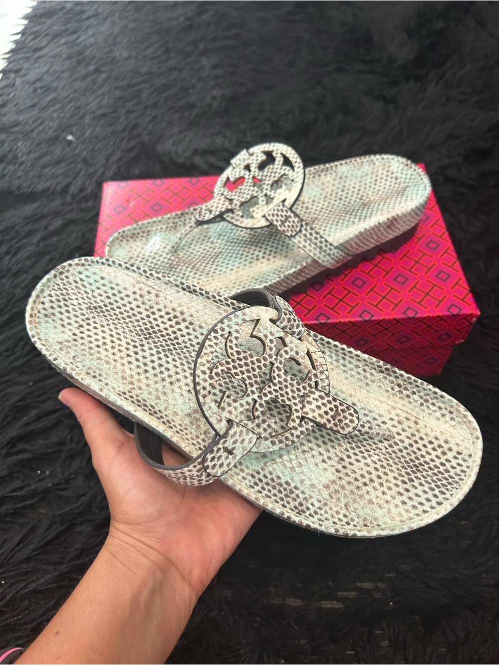 TORY BURCH Miller cloud lug snakeskin print platform sandals shoes women’s 9 new
